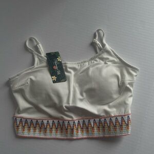 NWT White Cropped Tank Top / Swim Top with Colorful Trim